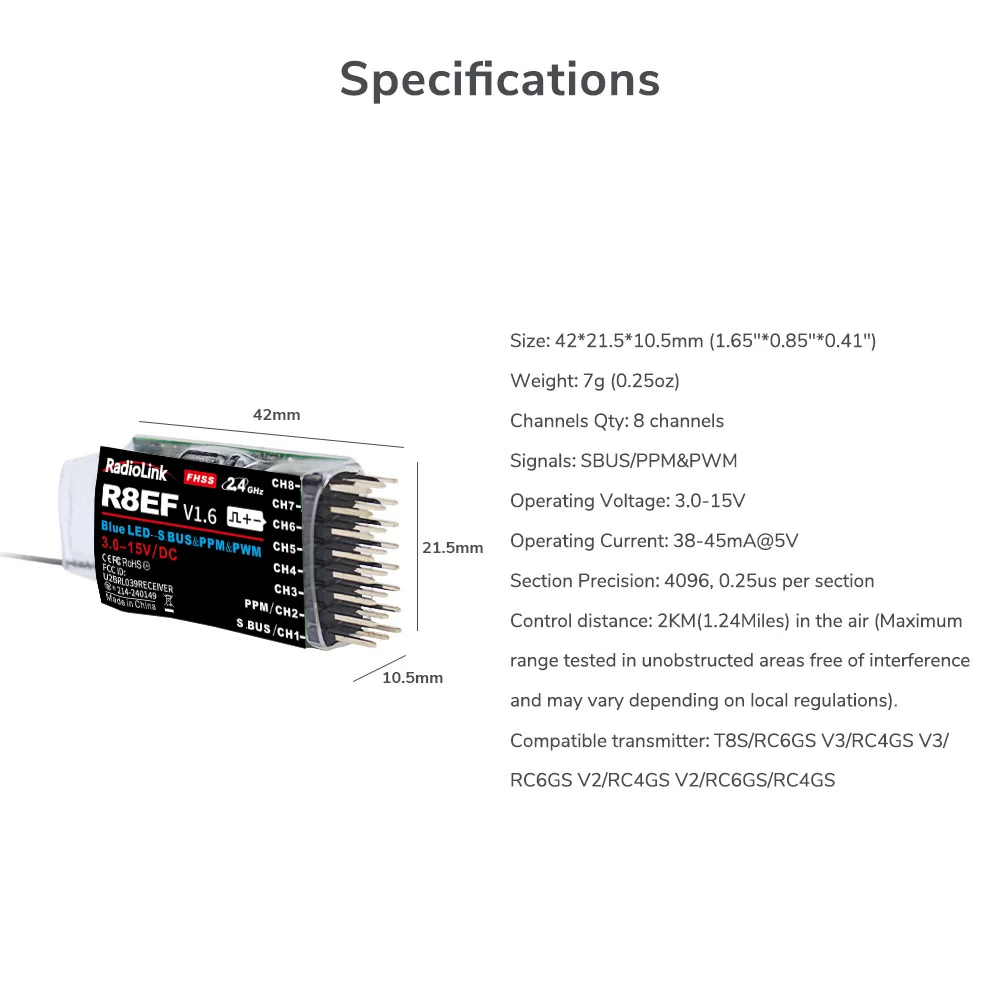 Radiolink R8EF Receptor 2.4G 8 - Receiver Sbus 8Ch avaliação e preço